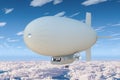 Airship or dirigible balloon in the blue sky above the clouds. 3D rendering Royalty Free Stock Photo