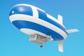 Airship or dirigible balloon with Greek flag, 3D rendering