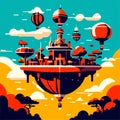 Airship flying in the sky. Vector illustration in cartoon style. Generative AI