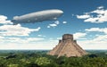 Airship and Mayan temple