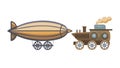 Airship and Old Train Combo Icon, Unique Transport, vector design Generative AI Royalty Free Stock Photo