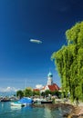 Airship over the Wasserburg. Lake Constance. Germany