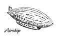 Airship sketch. Flying airship sketch style vector illustration. Old engraving imitation. Royalty Free Stock Photo