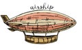 Airship sketch in Steampunk style. Ink sketch of dirigible isolated on white background. Hand drawn vector illustration Royalty Free Stock Photo