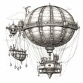 Airship Steampunk Retro. Air Balloon Illustration.