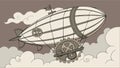 Airship steampunk style vintage aircraft and fantasy technology vector design Generative AI