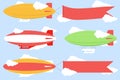 Airships, set of multi-colored airships. Vector illustration. Royalty Free Stock Photo