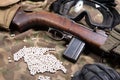 Airsoft gun with protective glasses and lot of bullets