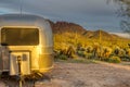 Airstream Sunset Camping Saguaro Forest Wickenberg Arizona Royalty Free Stock Photo