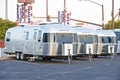 Airstream trailers parked on a dealers lot. Royalty Free Stock Photo