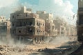 Airstrike assault burning city houses. Generate ai Royalty Free Stock Photo