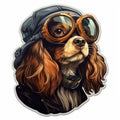 Dieselpunk Yorkshire Terrier Sticker: Pilot Dog With Goggles
