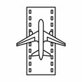 Airstrip with airplane icon, outline style