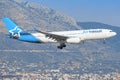 Athen, Greece - August 28th, 2023: AirTransat A330 approaching Athen airport