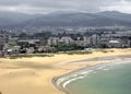 Airview of the Atlantic coast of Spain in the background of the city Laredo, hills and storm sky