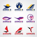 Airway logo bird and airplane flying vector set design