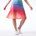 Digital Gradient Blends: A Woman In A Vibrant Skirt With Angura Kei Style