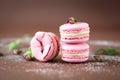 Airy and delicious tasteful rose and vanilla Macarons with buds of roses