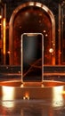 Airy excellence Realistic smartphone on a floating gold podium design