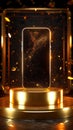 Airy excellence Realistic smartphone on a floating gold podium design