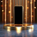 Airy excellence Realistic smartphone on a floating gold podium design