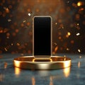 Airy excellence Realistic smartphone on a floating gold podium design