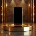 Airy excellence Realistic smartphone on a floating gold podium design