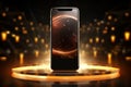 Airy excellence Realistic smartphone on a floating gold podium design
