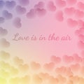 Airy light greeting card with transparent hearts on sky pink, yellow gradient. St Valentine\'s Day