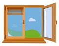 An airy open wooden window vector or color illustration