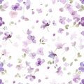 An airy watercolor pattern sprinkled with soft lilac blooms and gentle green foliage, creating a tranquil backdrop for