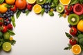 AIs creation fruit and vegetable frame on a vibrant white Royalty Free Stock Photo