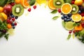 AIs creation fruit and vegetable frame on a vibrant white Royalty Free Stock Photo
