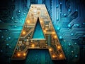 AIs Technological Genesis Unveiling the Future Through Intricate Circuitry Forming the Letters A and I Royalty Free Stock Photo