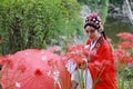 Aisa Chinese woman Peking Beijing Opera Costumes Pavilion garden China traditional role drama play bride dance perform Royalty Free Stock Photo
