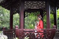 Aisa Chinese woman Peking Beijing Opera Costumes Pavilion garden China traditional role drama play bride dance perform fan