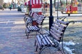 Rest benches in the city park. Royalty Free Stock Photo