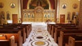 Aisle and pews in an ornate Greek Orthodox church Royalty Free Stock Photo