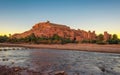 Ait Benhaddou with Asif Ounila river in Morocco at sunset