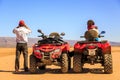 Ait Saoun, Morocco - February 22, 2016: Couple sitting in buggy car in desert Royalty Free Stock Photo