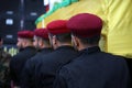 Hezbollah fighters in military clothes during Funeral of Hezbollah Royalty Free Stock Photo