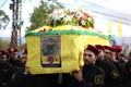 Hezbollah fighters in military clothes during Funeral of Hezbollah Royalty Free Stock Photo