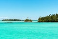 Aitutaki, Cook Islands, paradise on earth, clear turquoise water, white sand, small islands with palms, South Pacific Island Royalty Free Stock Photo