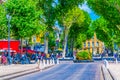 AIX-EN-PROVENCE, FRANCE, JUNE 18, 2017: People are strolling on cours Mirabeau in the center of Aix-en-Provence, France Royalty Free Stock Photo