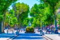 AIX-EN-PROVENCE, FRANCE, JUNE 18, 2017: People are strolling on cours Mirabeau in the center of Aix-en-Provence, France Royalty Free Stock Photo