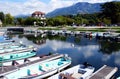 The Grand Port with its boats and lake Bourget view in the town of Aix les Bains in the