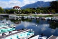 The Grand Port with its boats and lake Bourget view in the town of Aix les Bains in the