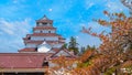 Aizu-Wakamatsu Castle and cherry blossom in Fukushima, Japan