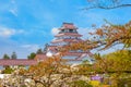 Aizu-Wakamatsu Castle with cherry blossom in Aizuwakamatsu, Japan
