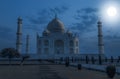 Taj Mahal Agra India on a full moon night. Taj Mahal is a UNESCO World Heritage site and a Mughal architecture masterpiece Royalty Free Stock Photo